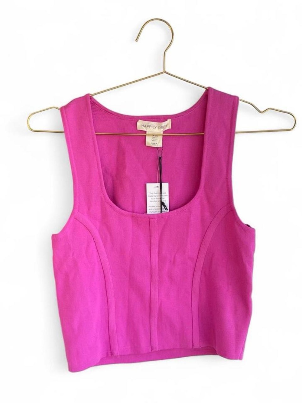 Happily Grey Hot Pink Corset Seam Knit Crop Tank L NWT